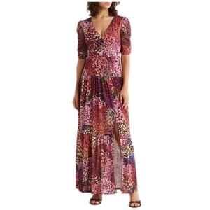 Vince Camuto Shirred Sleeve Chiffon Tiered Maxi Dress Size 6 Purple Tiered Boho